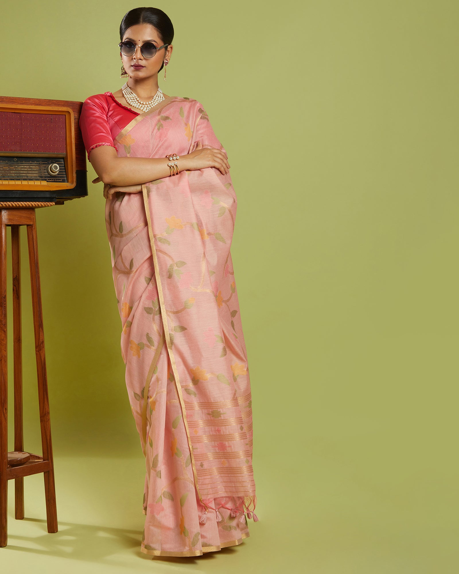 Peach woven Blended Cotton Saree for Women Casual Wear Saree for Women
