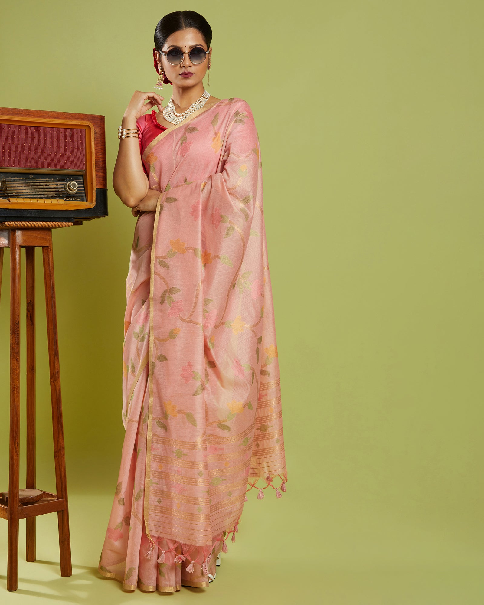 Peach woven Blended Cotton Saree for Women Casual Wear Saree for Women
