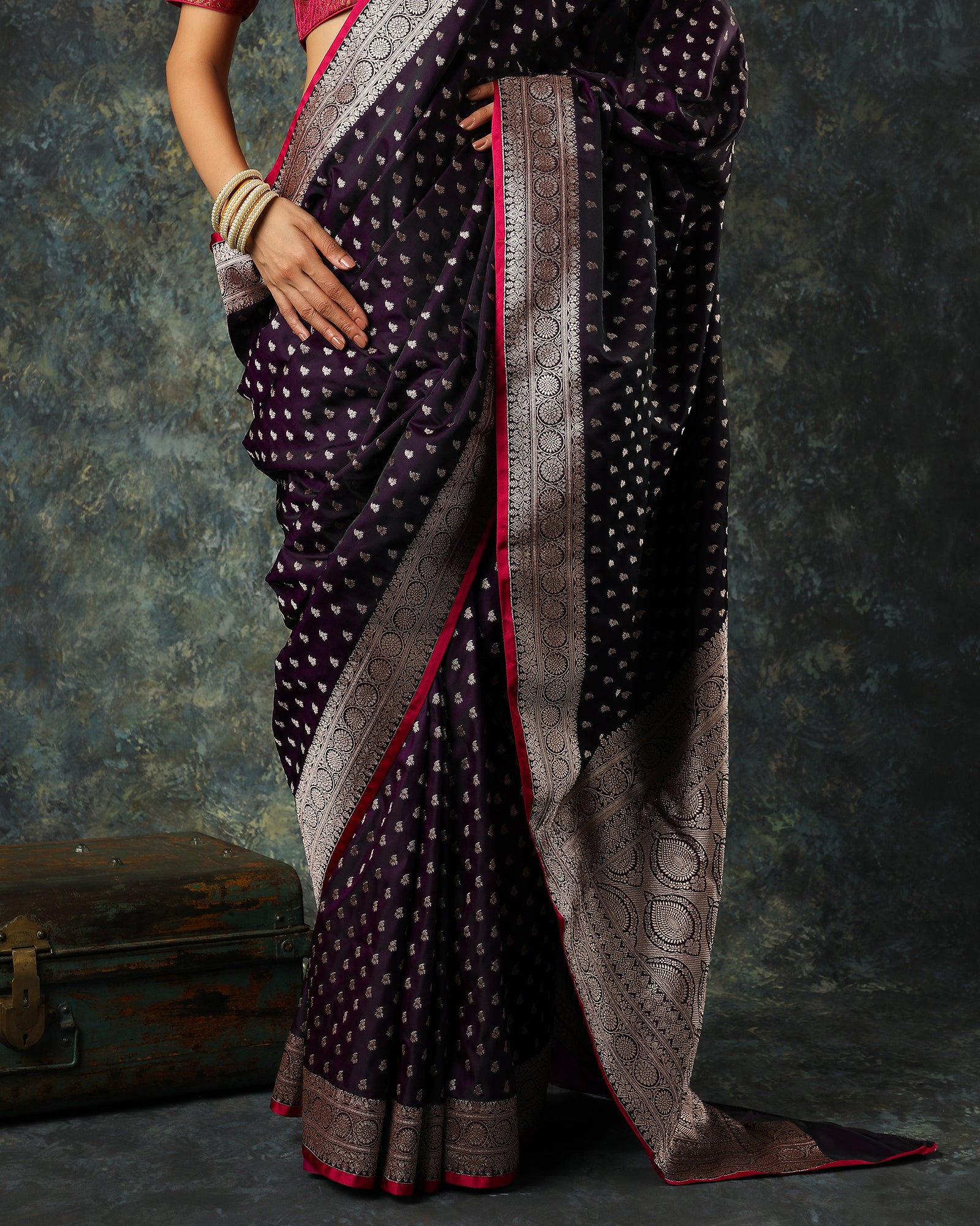 Purple Woven Blended Fancy Banarasi Silk Saree