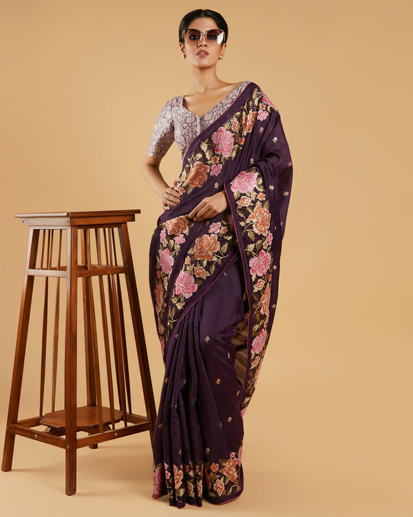 Purple Fancy Tussar Silk Saree