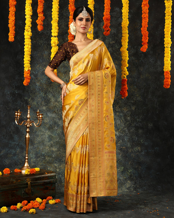 Yellow Viscose Banarasi Saree