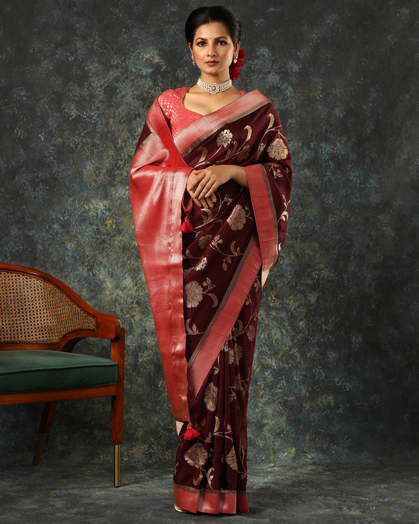 Maroon Viscose Banarasi Saree