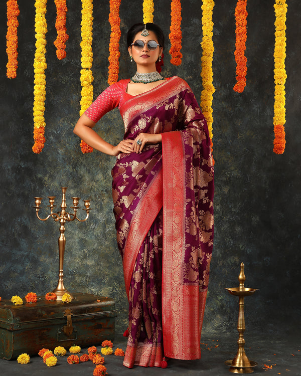 Purple Viscose Banarasi Saree