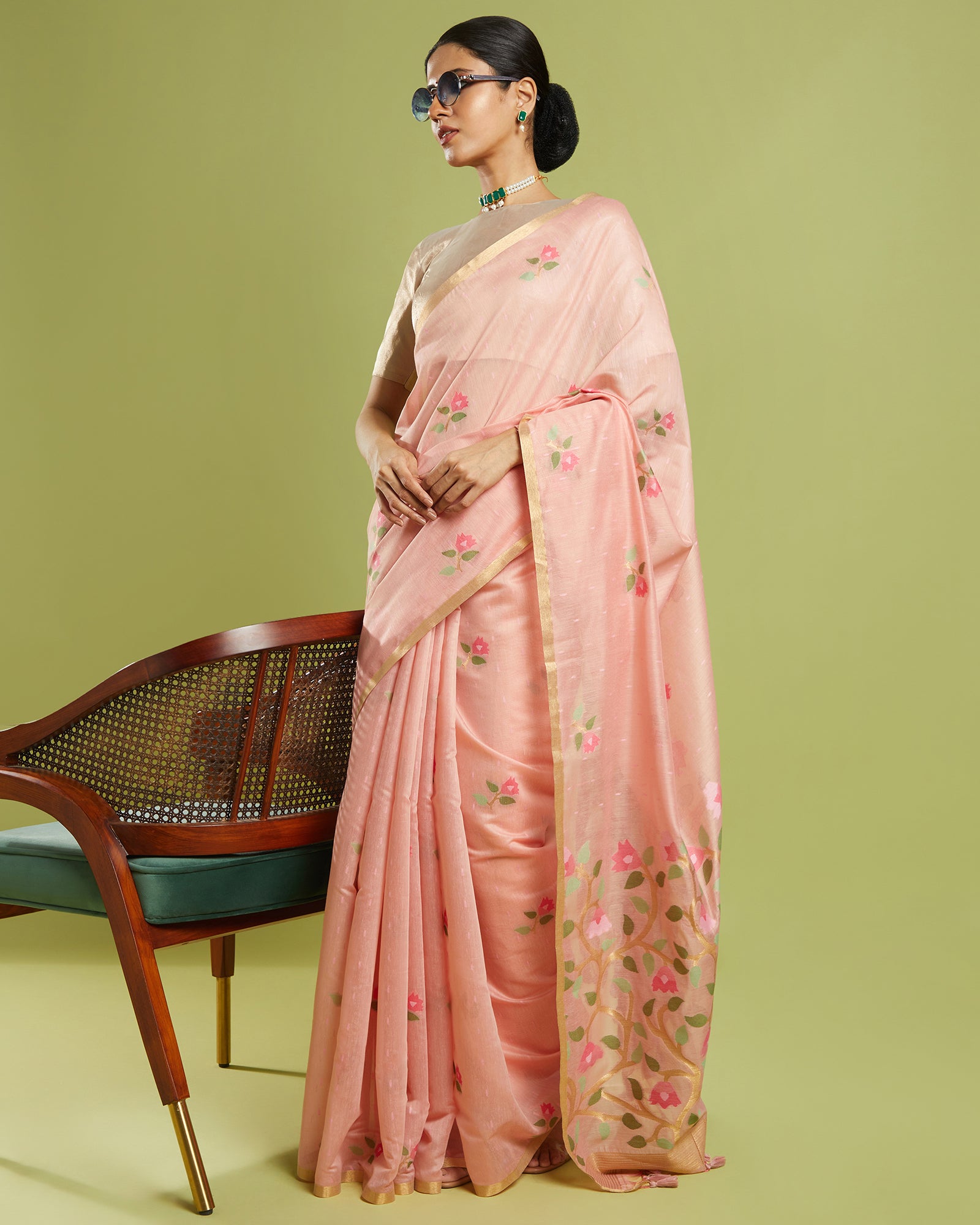 Peach Printed Formal Saree