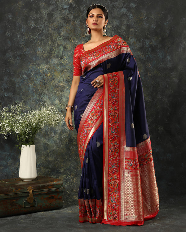 Blue Woven Viscose Banarasi Saree