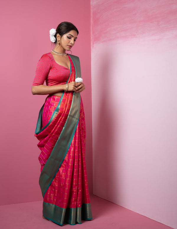 Fuchsia Pink  Silk Saree