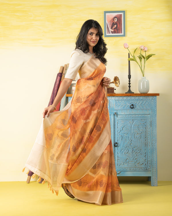 Yellow Printed Saree